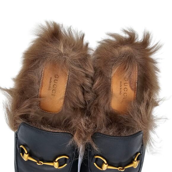 Gucci Princetown Horsebit Flat Slide Mule Fur Lined Black Leather Size 40 US 10 - Picture 7 of 9
